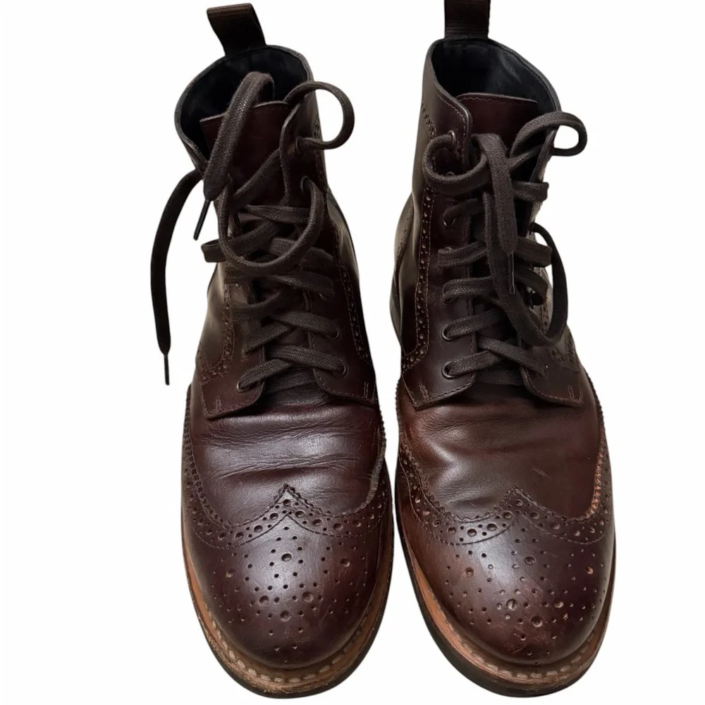 Thursday Boot Company Men's Dark Brown Leather Chukka Brogue Boots, pre-owned
